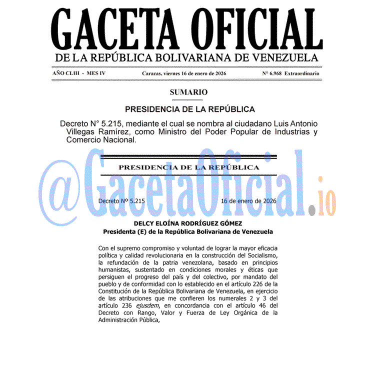 Venezuela Gaceta Oficial 6968 del 16 enero 2026 Gaceta Oficial, Gaceta 6968, Gaceta 6968 HD, Gaceta #6968, Gaceta Oficial Venezuela #6968