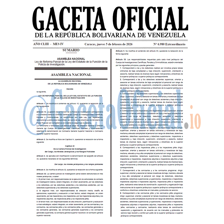 Venezuela Gaceta Oficial 6980 del 5 febrero 2026 Gaceta Oficial, Gaceta 6980, Gaceta 6980 HD, Gaceta #6980, Gaceta Oficial Venezuela #6980