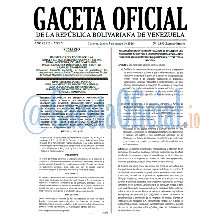 Venezuela Gaceta Oficial 6993 del 5 marzo 2026 Gaceta Oficial, Gaceta 6993, Gaceta 6993 HD, Gaceta #6993, Gaceta Oficial Venezuela #6993
