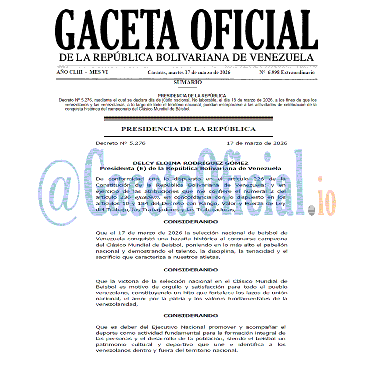 Venezuela Gaceta Oficial 6998 del 17 marzo 2026 Gaceta Oficial, Gaceta 6998, Gaceta 6998 HD, Gaceta #6998, Gaceta Oficial Venezuela #6998