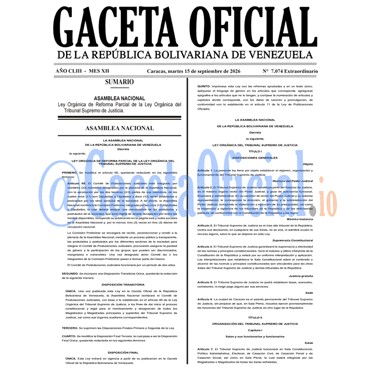 Venezuela Gaceta Oficial 7074 del 15 septiembre 2026 Gaceta Oficial, Gaceta 7074, Gaceta 7074 HD, Gaceta #7074, Gaceta Oficial Venezuela #7074