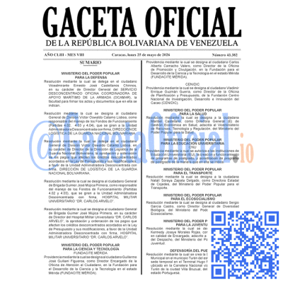 Gaceta Oficial Venezuela #43382 lunes 25 mayo 2026