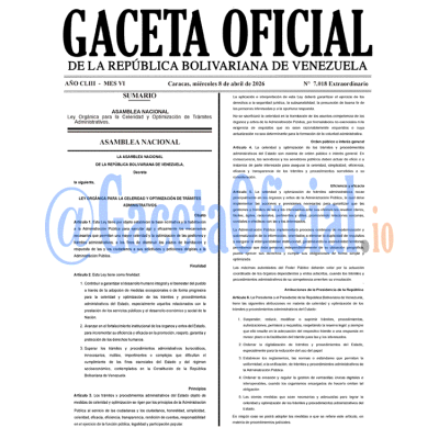 Gaceta Oficial Venezuela #7018 lunes 8 abril 2026