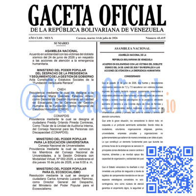 Gaceta Oficial Venezuela #43415 martes 14 julio 2026
