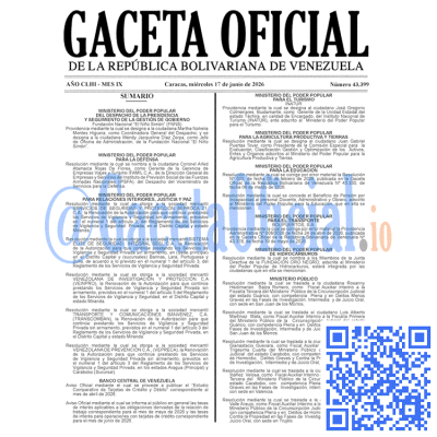 Gaceta Oficial Venezuela #43399 miércoles 17 junio 2026