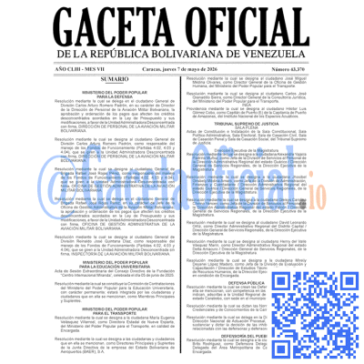Gaceta Oficial Venezuela #43370 jueves 7 mayo 2026