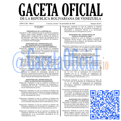 Gaceta Oficial de Venezuela #43251 viernes 07 noviembre 2025