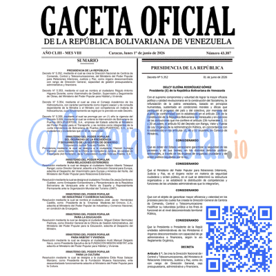 Gaceta Oficial Venezuela #43387 lunes 1 junio 2026