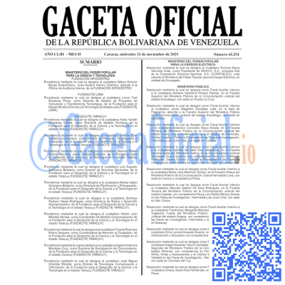 Gaceta Oficial de Venezuela #43254 miércoles 12 noviembre 2025