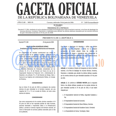 Gaceta Oficial Venezuela #7039 miércoles 24 junio 2026.