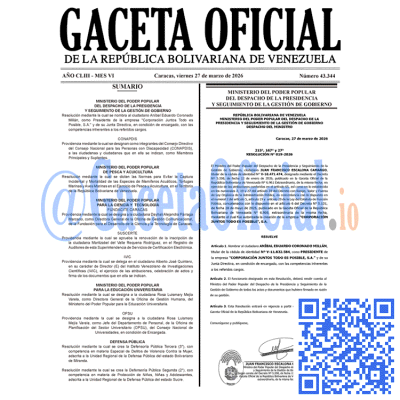 Gaceta Oficial Venezuela #43344 viernes 27 marzo 2026