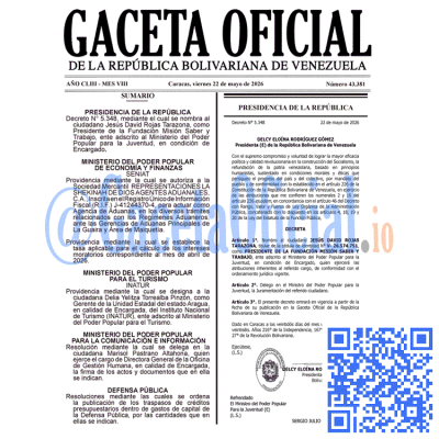 Gaceta Oficial Venezuela #43381 viernes 22 mayo 2026