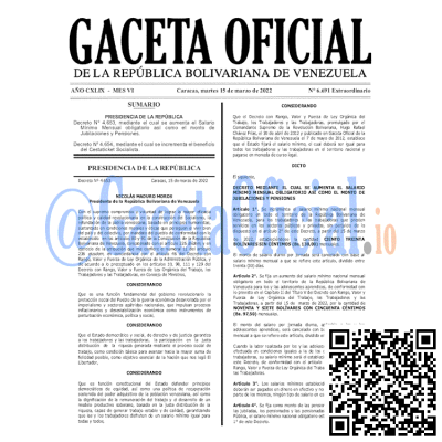 Gaceta Oficial de Venezuela #6691 del martes 15 marzo 2022