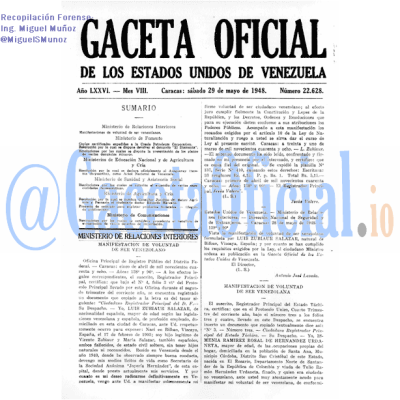 Gaceta Oficial de Venezuela #22628 del sábado 29 mayo 1948